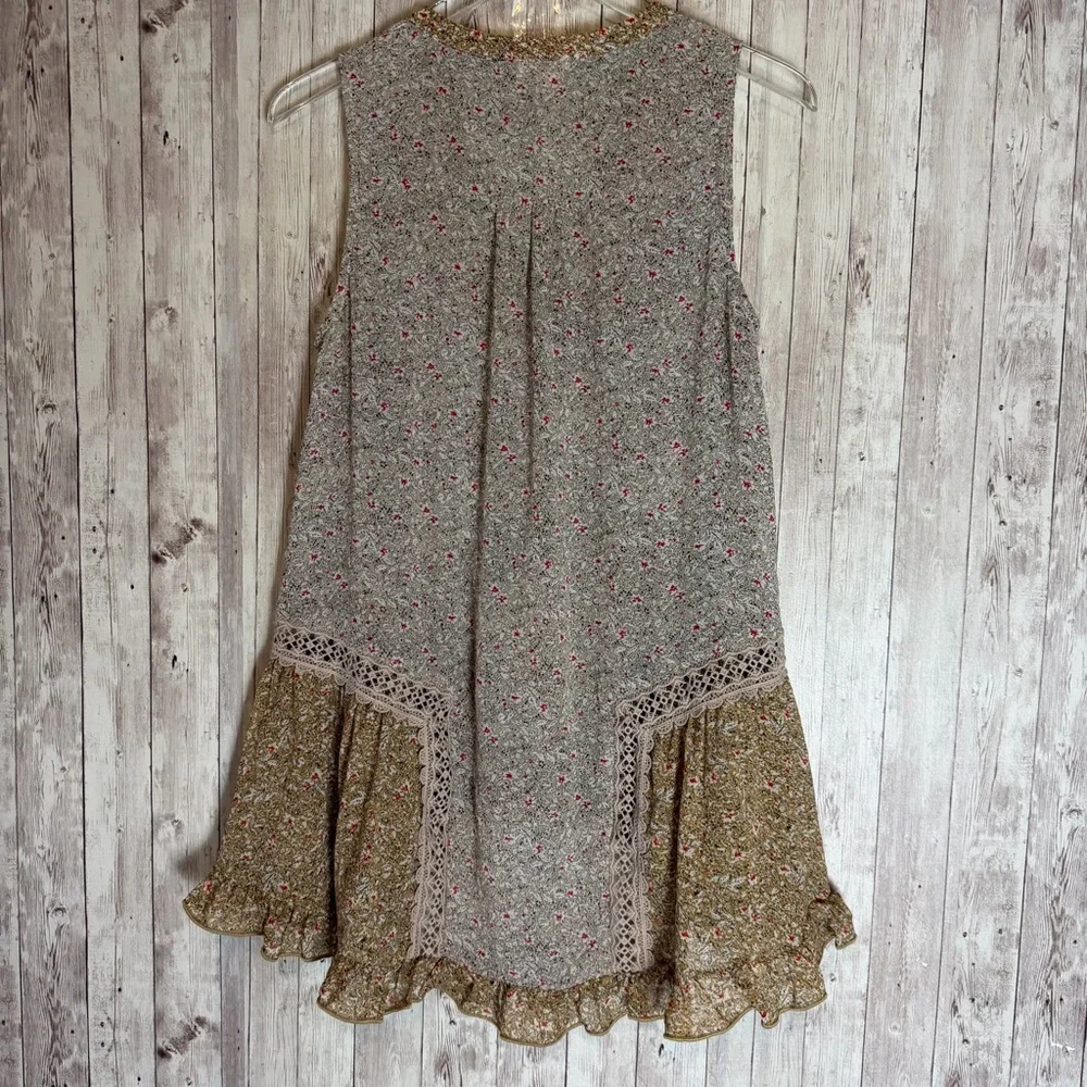 POL Boho Mixed Print Lace Trim Sleeveless Tunic Top - Picture 7 of 10